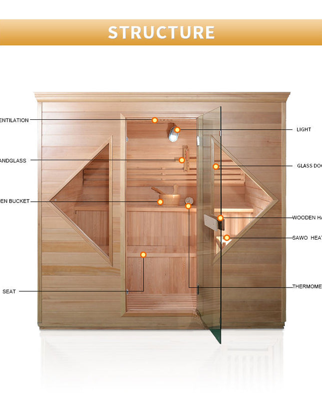 SAUNA EVOLUTION®  Indoor Luxury Traditional Wood Spa Dry Sauna Room Glass 06