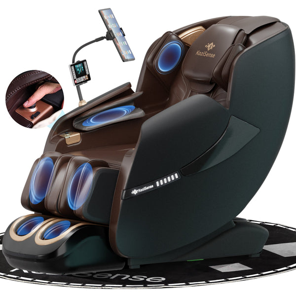Massage chair with blue massage lights on a white background