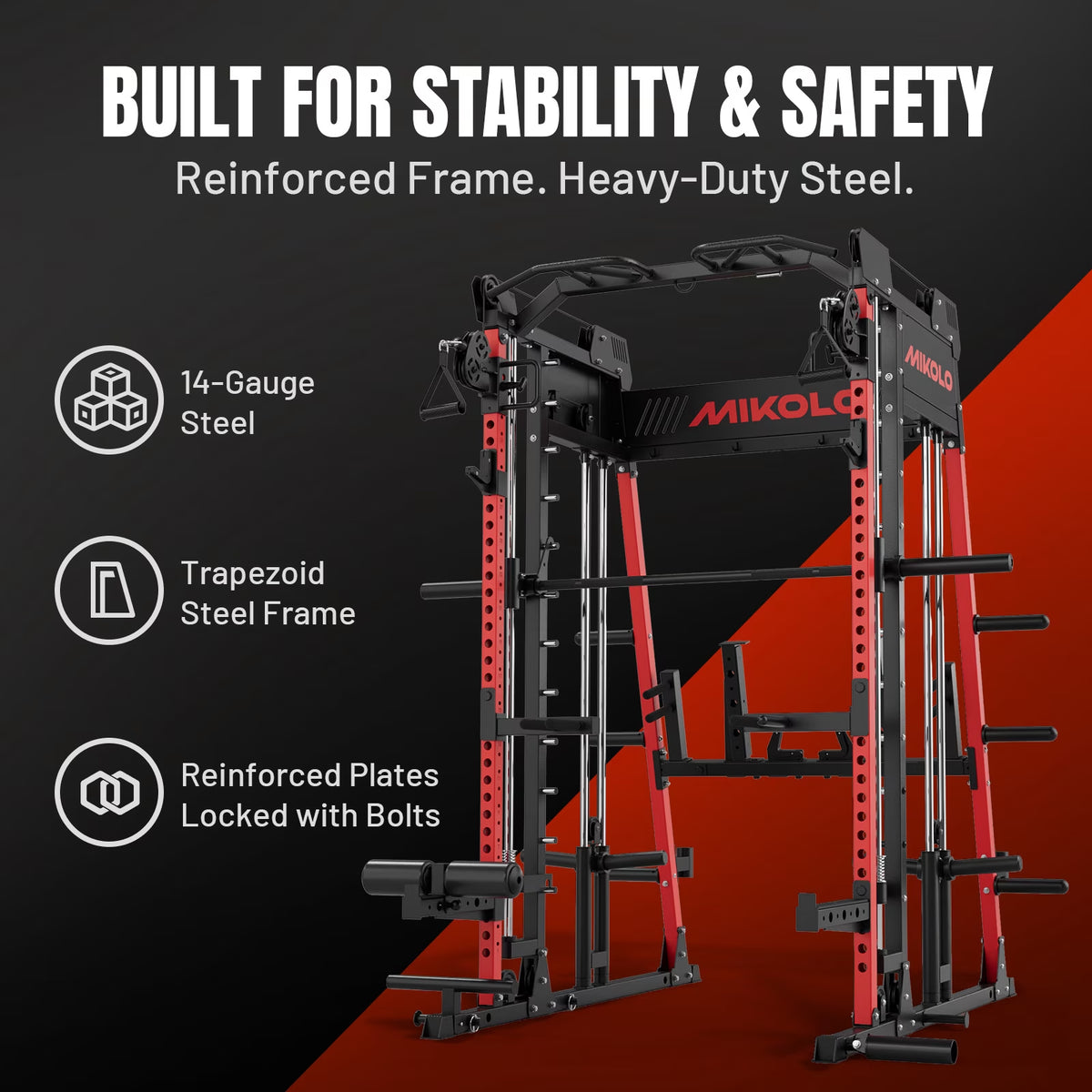 M11 Smith Machine, 2200Lbs Squat Rack with Lat-Pull down System & Cable Crossover Machine, Training Equipment with Leg Hold-Down Attachment