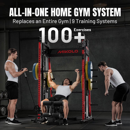 M11 Smith Machine, 2200Lbs Squat Rack with Lat-Pull down System & Cable Crossover Machine, Training Equipment with Leg Hold-Down Attachment