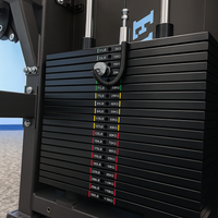 Weight stack of a weightlifting machine with weight markings on a blurred outdoor background