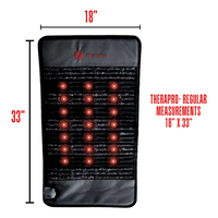 Therapeutic heating pad with dimensions labeled on a white background