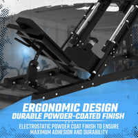 Gym machine with text highlighting ergonomic design and durable powder-coated finish