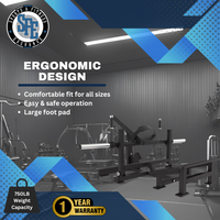 Gym equipment with ergonomic design features and SFE logo on a dark background