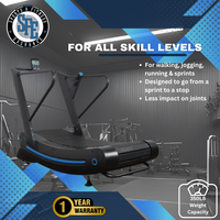 Treadmill with promotional text and branding on a gym background