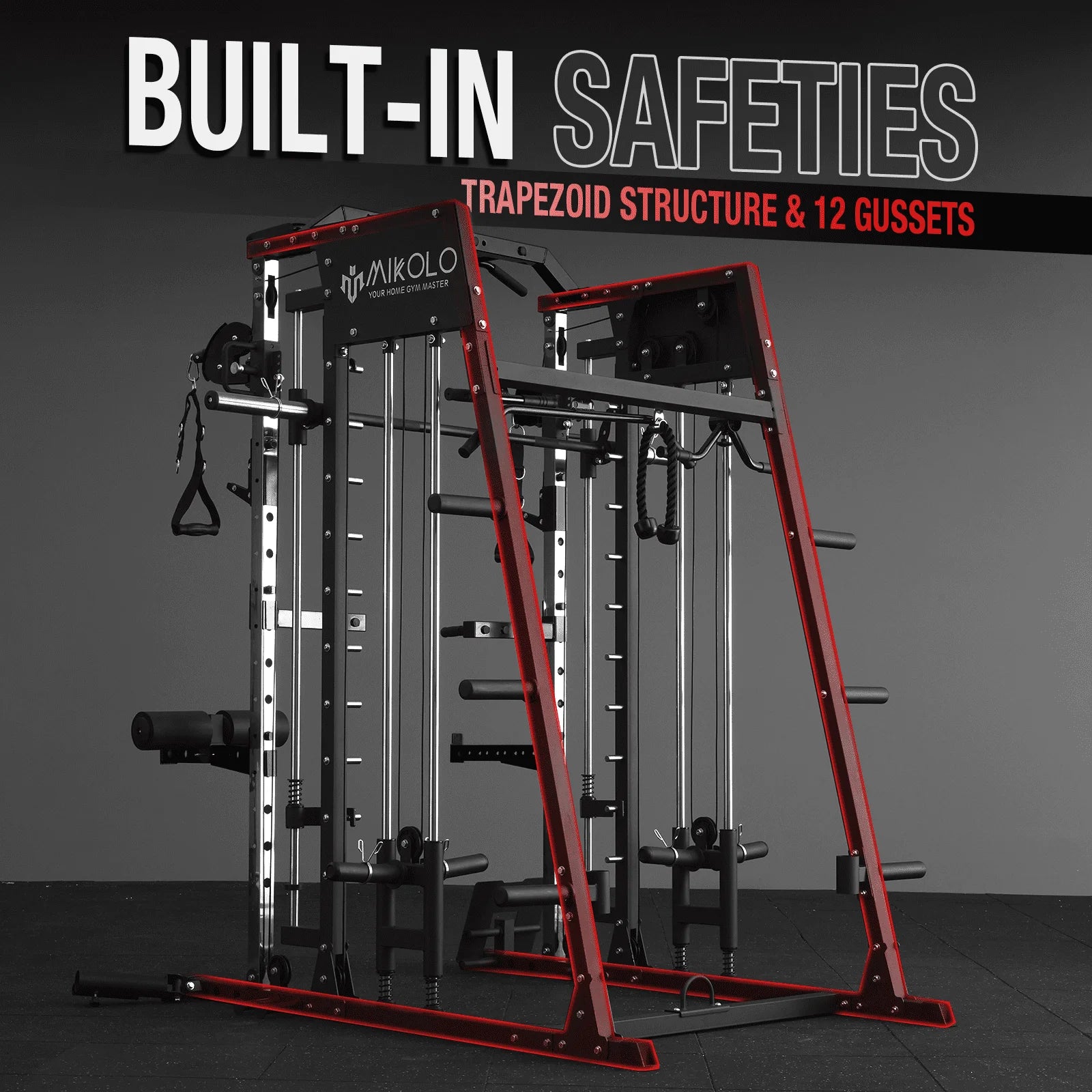Smith Machine Home Gym, 2200 Lbs Power Rack Cage with Cable Crossover, Power Rack with 1200LB Capacity Adjustable Weight Bench and 370 Lbs Weight Plate, Total Body Strength Training Equipment
