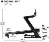 Measurement chart of a roof rack with dimensions and weight limit on a white background