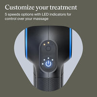 Black massage device with LED speed indicators on a gray background