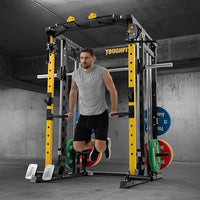 F4 Smith Machine, Power cage with Adjustable Cable Crossover System, All-in-One Squat Rack Training Equipment for Home Gym
