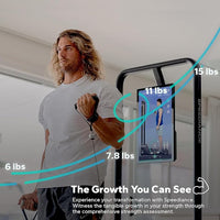 Man using Speedance exercise equipment with digital display showing weight resistance.