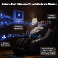 Massage chair with music and massage features, including Bluetooth connection and 4 HI-FI speakers.