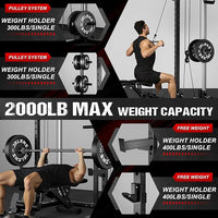 Power Cage, 2000LBS Multi-Function C21 Power Rack with Dual Pulley Cable Crossover System, All-in-One Squat Rack with More Training Attachments