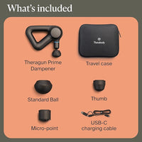 List of included items for a Therabody product on an orange background