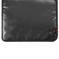 Black heating pad with a brand label on a white background