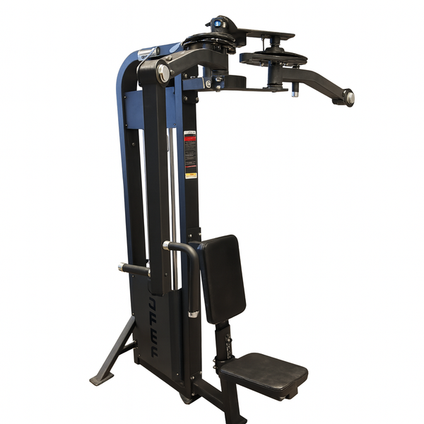 Gym machine with blue and black design on a white background