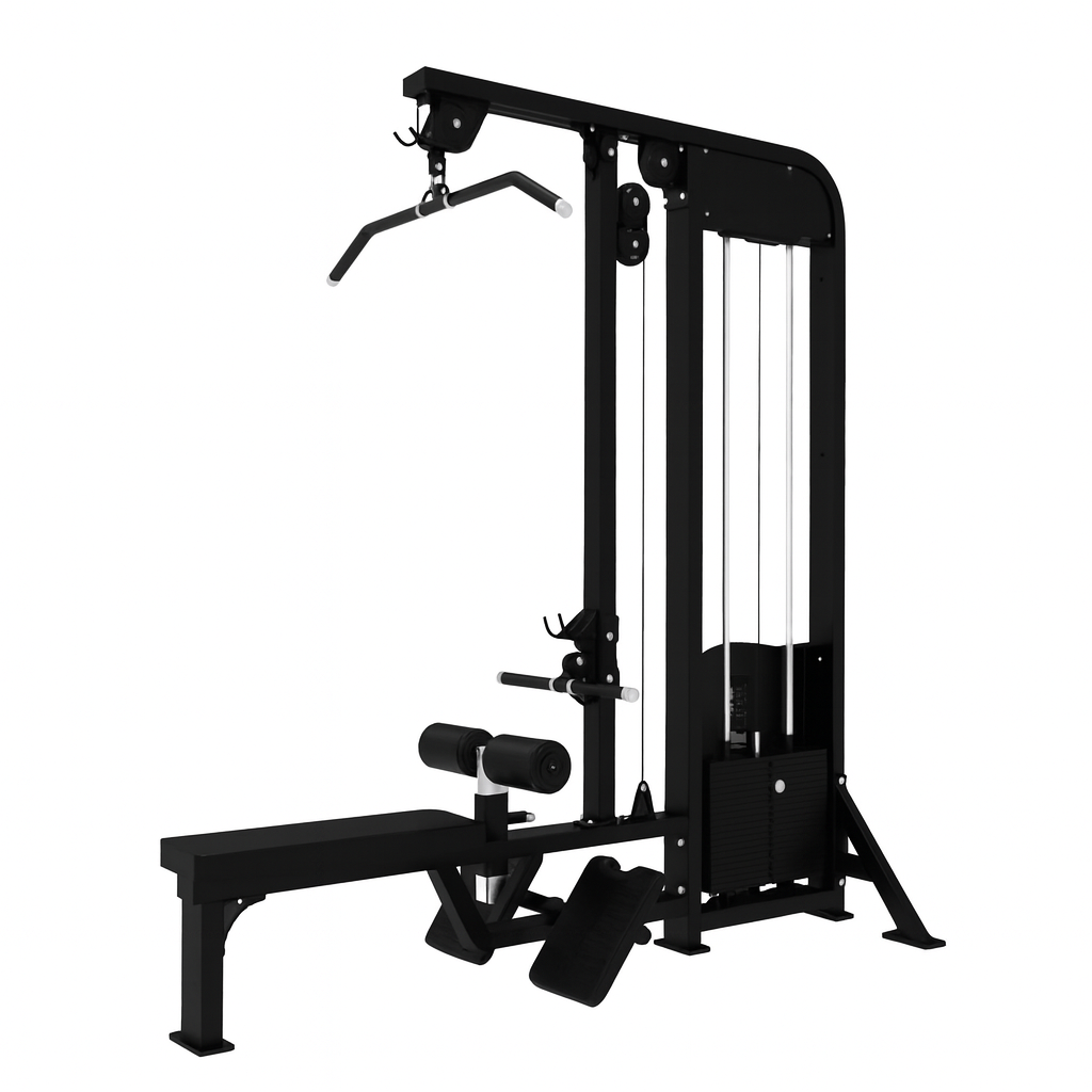 Black cable machine gym equipment on a white background