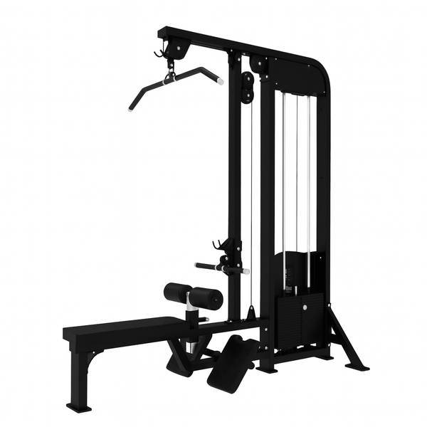 Black cable machine gym equipment on a white background