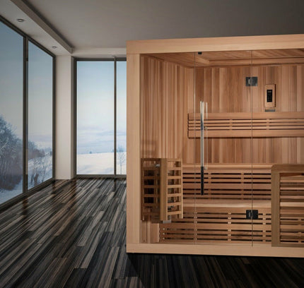 SAUNA EVOLUTION®  6 Person Indoor Double bench Steam Sauna Glass 18