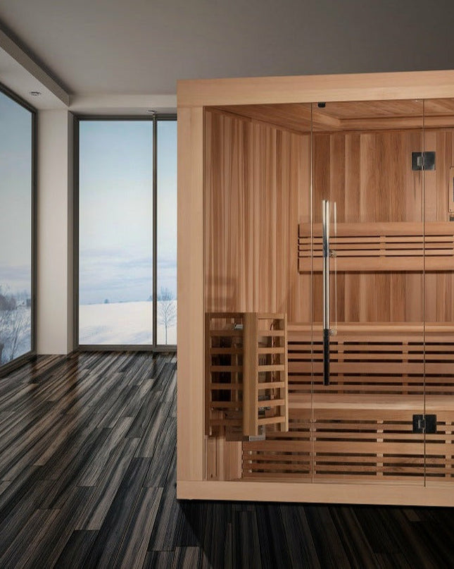 SAUNA EVOLUTION®  6 Person Indoor Double bench Steam Sauna Glass 18