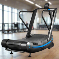 Fitness treadmill in a gym setting with large windows