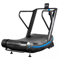 Fitness treadmill with blue accents on a white background