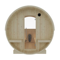 Wooden barrel with a door on a white background