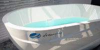 White pod with blue water labeled 'dreampod' on a light background