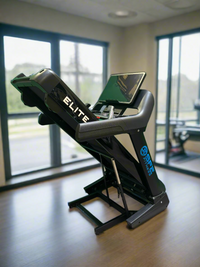 Treadmill with a tablet stand in a gym setting