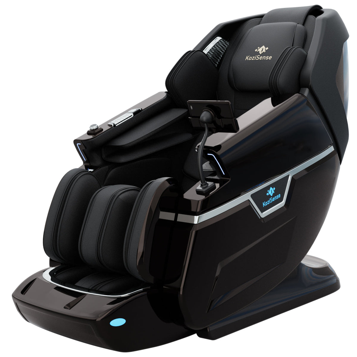 Black massage chair with Kazamise logo on a white background