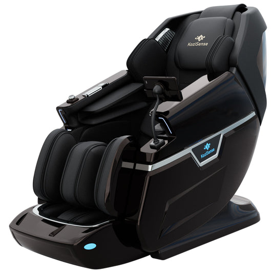 Black massage chair with Kazamise logo on a white background