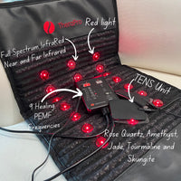 Therapeutic device with various energy frequencies labeled on a white background