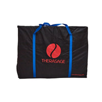 Black carrying bag with blue straps and Therasage logo on a white background