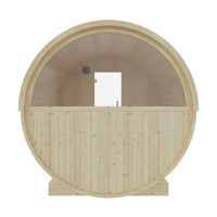 Wooden barrel with a circular opening on a white background
