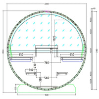 Technical drawing of a circular structure with dimensions