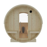 Wooden barrel with a door on a white background