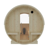 Wooden barrel with a door on a white background