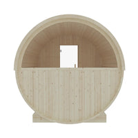 Wooden barrel with a circular top on a white background