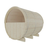Wooden barrel with a stand on a white background
