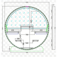 Technical drawing of a circular structure with dimensions