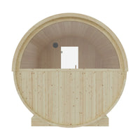 Wooden barrel with a circular opening on a white background