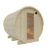 Wooden barrel sauna on a white background