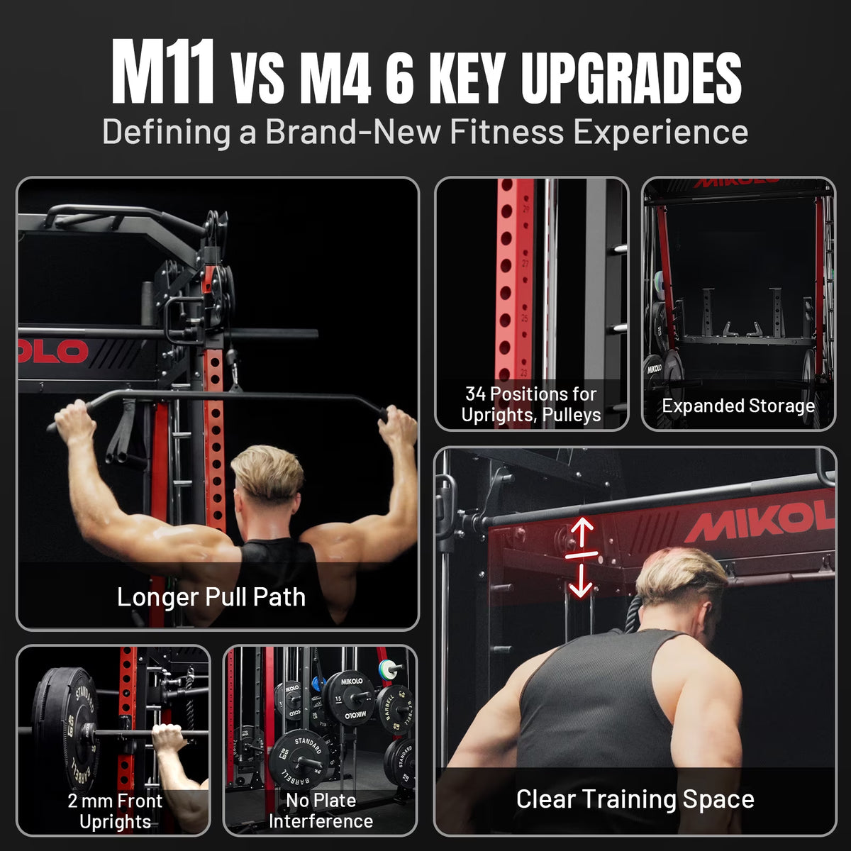 M11 Smith Machine, 2200Lbs Squat Rack with Lat-Pull down System & Cable Crossover Machine, Training Equipment with Leg Hold-Down Attachment