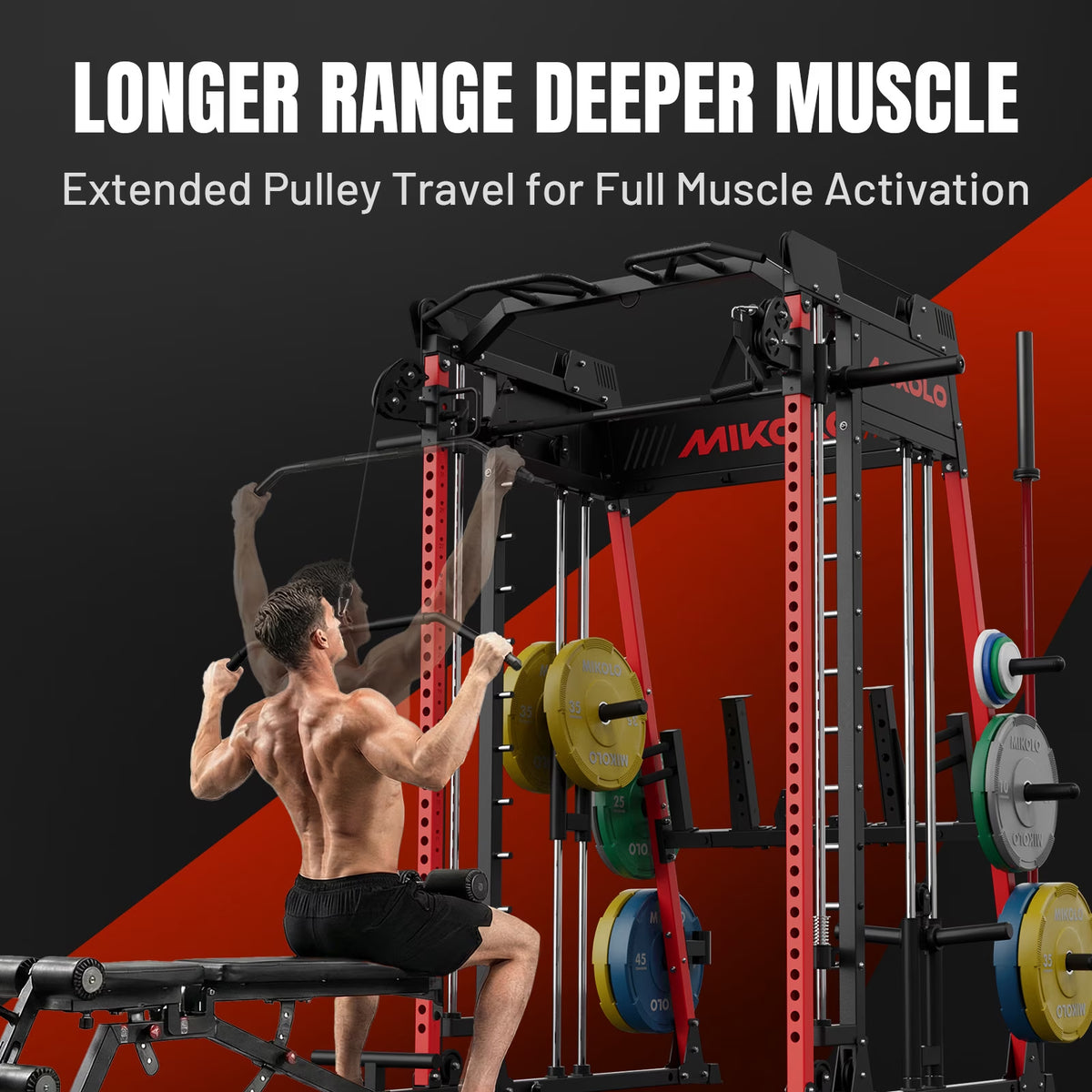 M11 Smith Machine, 2200Lbs Squat Rack with Lat-Pull down System & Cable Crossover Machine, Training Equipment with Leg Hold-Down Attachment