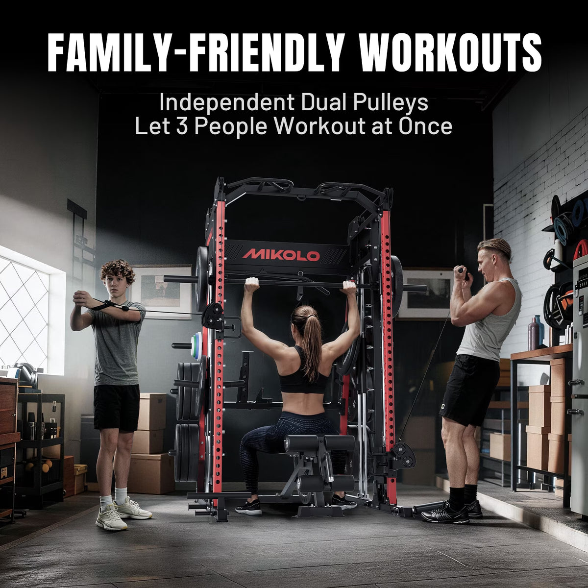 M11 Smith Machine, 2200Lbs Squat Rack with Lat-Pull down System & Cable Crossover Machine, Training Equipment with Leg Hold-Down Attachment