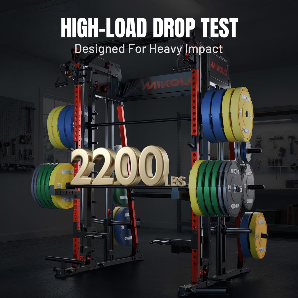 M11 Smith Machine, 2200Lbs Squat Rack with Lat-Pull down System & Cable Crossover Machine, Training Equipment with Leg Hold-Down Attachment