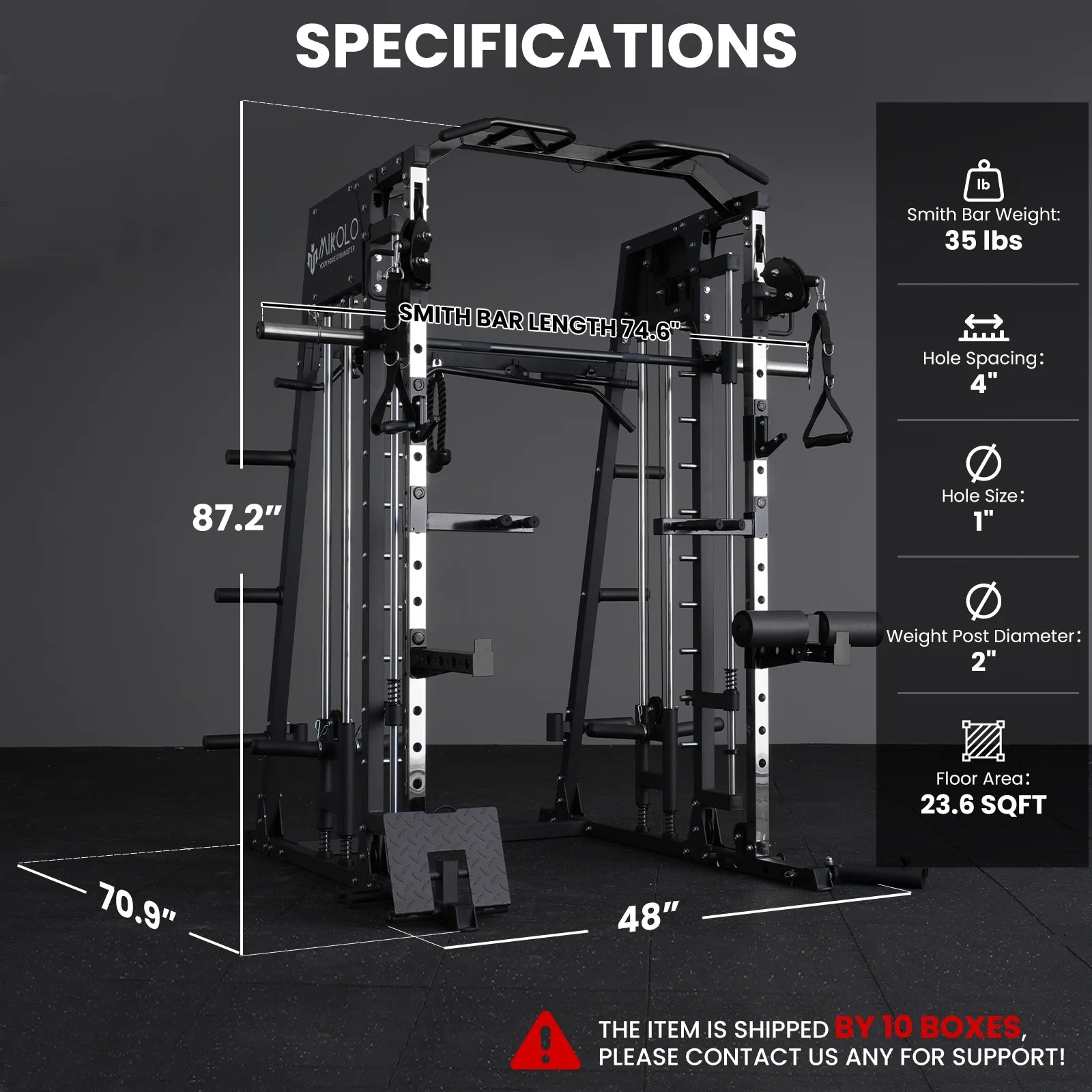 Smith Machine Home Gym, 2200 Lbs Power Rack Cage with Cable Crossover, Power Rack with 1200LB Capacity Adjustable Weight Bench and 370 Lbs Weight Plate, Total Body Strength Training Equipment