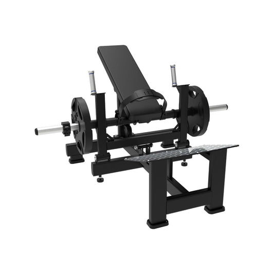 Black weight bench on a white background