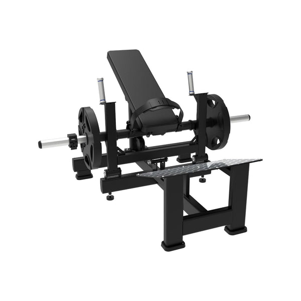 Black weight bench on a white background