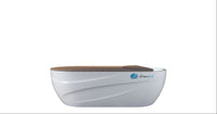 White boat with a brown top on a white background