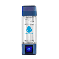 Blue and clear portable water filter with TheraH2Go+ logo on a white background